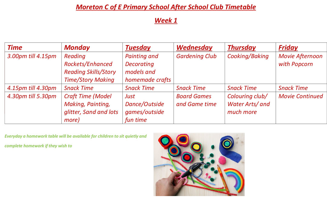 After School Club Timetable Week 1 1